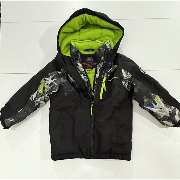 Weatherproof Boys Black Expedition Jacket Geometric Pattern Hooded Coat S 5/6 - Picture 1 of 12
